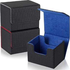 Weewooday 3 Pieces Leather Deck Card Boxes Game Box for 100 Plus Cards Playing Magnetic Storage Box Compatible with Mtg Tcg(Black, Black Red, Black Blue,Horizontal)