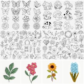 32+68 Pcs Water Soluble Stabilizer for Embroidery Patterns Transfers Stick and Stitch Embroidery Designs Paper Wash Tear Away Embroidery Stabilizer Stickers Hand Sewing Lover with Flowers and Leaves in Kuwait