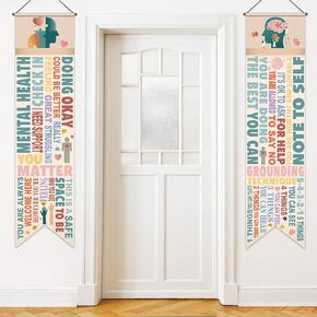 Blulu 2 Pcs Classroom Decorations Motivational Porch Sign inspirational Door Banner Decor for Indoor Outdoor Wall School Office Supplies(Mental Health Awareness)