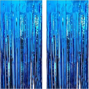 Black Foil Fringe Curtain 3.3×8.3FT 2 Packs, Metallic Tinsel Curtains Party Streamers for Birthday Graduation Baby Shower Decoration (2pcs,3.3FT×8.3FT, Black)