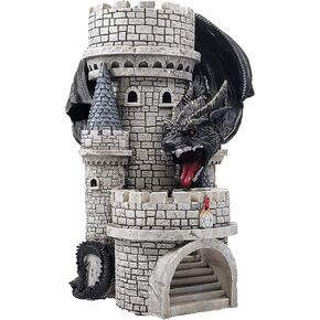 شركة Forged Dice Co. Dragons Keep Castle برج النرد - راتنج عالي التحمل ومرسوم يدويًا بأضواء LED متغيرة الألوان - برج النرد المتوافق مع الزنزانة لألعاب DND وألعاب الطاولة - تنين أسود