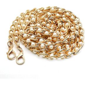 LICTOP DIY استبدال سلسلة حزام مقلد مدرب اللؤلؤ، سلسلة حقائب يد معدنية مع أبازيم (ذهبي، 120 سم طول، 8 مم عرض) قطعتين in Kuwait