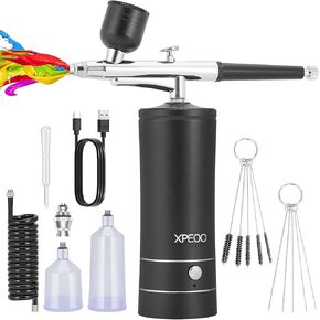 Airbrush KIT Cordless 27PSI Rechargable with Compressor Portable Air Brush Sets with 0.3mm Nozzle,Auto Handled for Model Painting,Nail,Make Up,Tattoo,Cake Decor,Barber,Black