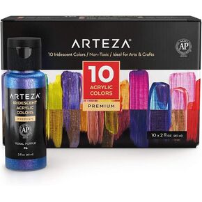ARTEZA Iridescent Acrylic Paint Set of 10 Dreamer Colors Bottles, Shimmer Water-Based Artist Paints, Art Supplies for Canvas, Wood, Rocks, Fabrics in Kuwait