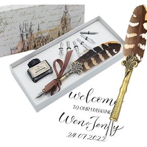 Quill Pen and Ink Set Feather Pen with Ink and 6pcs Nibs Calligraphy Pens for Beginners for Lettering,Drawing, Journaling, Signing, Invitation HO-Q-300 in Saudi Arabia