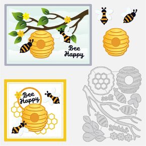 BENECREAT 5.5x4.5 Honey Bee Cutting Dies, Flower Branches Cut Stencils for DIY Crafts Scrapbook Decorative Embossing