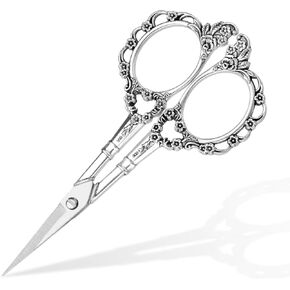 Embroidery Scissors, Sewing Scissor Sharp Tip Stainless Steel, Vintage European Design Scissors with Tassel,Thimble, DIY Tools Dressmaker Shears for Fabric, Embroidery, Needlework(Silver) in Kuwait