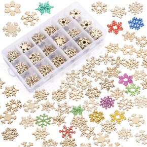 200 Pcs Unfinished Wooden Snowflake Ornament DIY Wood Snowflakes Cutouts Blank Wood Slices Christmas Tree Hanging Ornaments Embellishments for Winter Christmas Xmas Tree Craft Decorations,1.2 Inch