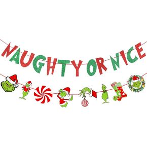 Naughty Or Nice Banner Red Green Glitter Naughty or Nice Christmas Banner Decorations for Grinch Christmas Decorations, Naughty or Nice Christmas Sign in Kuwait
