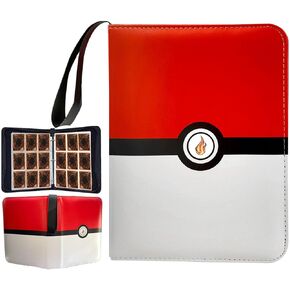 Card Binder for Trading Cards, Card Holder 4 Pocket 50 Removable Sleeves 400 Cards Zipper Binder, Portable Cards Binders Collector Album Book, Toys Gifts for Kids Boys Girls(Flame)