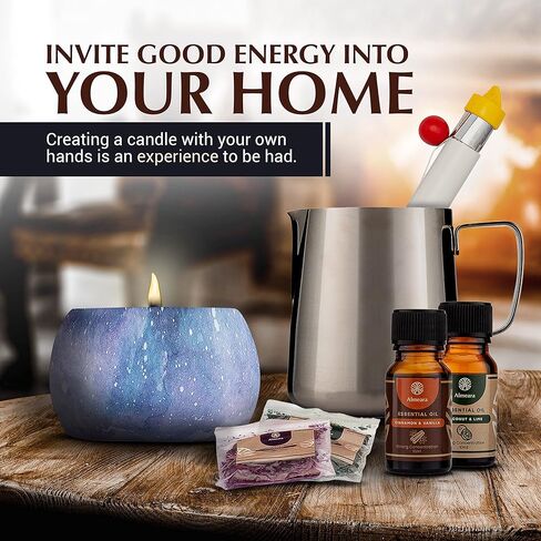 مجموعة صنع الشموع من ألميرا - لوازم صنع شموع شمع الصويا بنفسك - مجموعة صنع الشموع المعطرة للفنون والحرف اليدوية مع الزيوت العطرية، إبريق من الفولاذ المقاوم للصدأ، تعليمات - غير سامة وخالية من البارافين in Kuwait