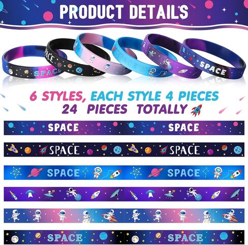 Outer Space Party Silicone Bracelets, Alien Astronaut Toys Rubber Wristbands, Alien Astronaut Toys Galaxy Star Space Party Favors for Kids Space Birthday Themed Party Decorations Supplies in Saudi Arabia