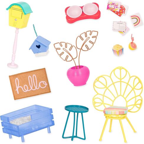 Glitter Girls – GG Home Porch Set – Doll House Patio Furniture Playset with Dog Bed, Flower Chair, Mailbox, Table, and More! – 14-inch Doll Accessories for Kids Ages 3 and Up in Kuwait