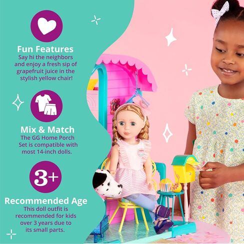 Glitter Girls – GG Home Porch Set – Doll House Patio Furniture Playset with Dog Bed, Flower Chair, Mailbox, Table, and More! – 14-inch Doll Accessories for Kids Ages 3 and Up in Kuwait