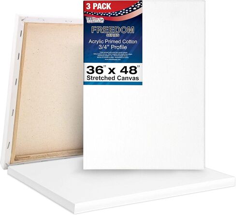 U.S. Art Supply 36 x 48 inch Stretched Canvas 12-Ounce Triple Primed, 3-Pack - Professional Artist Quality White Blank 3/4" Profile, 100% Cotton, Heavy-Weight Gesso - Acrylic Pouring, Oil Painting in Saudi Arabia