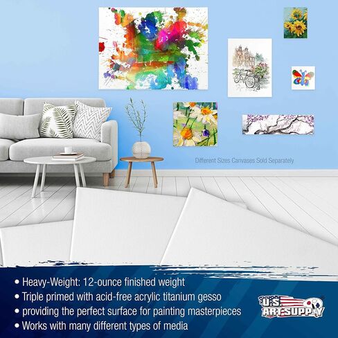 U.S. Art Supply 36 x 48 inch Stretched Canvas 12-Ounce Triple Primed, 3-Pack - Professional Artist Quality White Blank 3/4" Profile, 100% Cotton, Heavy-Weight Gesso - Acrylic Pouring, Oil Painting in Saudi Arabia