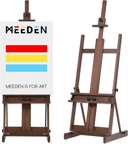 حامل رسم فني من MEEDEN، حامل استوديو من خشب الزان من 53 بوصة إلى 91 بوصة ارتفاع، يحمل القماش حتى 78 بوصة، حامل حامل بإطار H احترافي كبير مع صينية تخزين، حامل أرضية قابل للتعديل للفنانين والكبار، جوز عميق in Kuwait