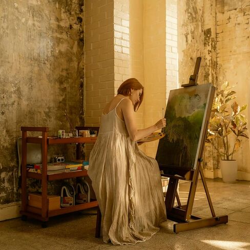 حامل رسم فني من MEEDEN، حامل استوديو من خشب الزان من 53 بوصة إلى 91 بوصة ارتفاع، يحمل القماش حتى 78 بوصة، حامل حامل بإطار H احترافي كبير مع صينية تخزين، حامل أرضية قابل للتعديل للفنانين والكبار، جوز عميق in Kuwait