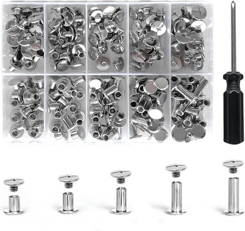 100 مجموعة من مجموعات متنوعة من الجلود اللولبية شيكاغو، 5 أحجام من المسامير المعدنية اللولبية، حرفة جلدية DIY، للحقائب الجلدية للكتب وتغليف أموال الأحذية (M5*5,6,8,10,12) (أسود) in Kuwait