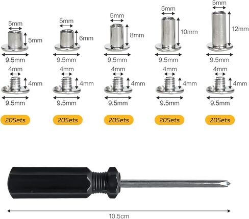 100 مجموعة من مجموعات متنوعة من الجلود اللولبية شيكاغو، 5 أحجام من المسامير المعدنية اللولبية، حرفة جلدية DIY، للحقائب الجلدية للكتب وتغليف أموال الأحذية (M5*5,6,8,10,12) (أسود) in Kuwait