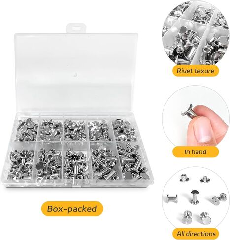 100 مجموعة من مجموعات متنوعة من الجلود اللولبية شيكاغو، 5 أحجام من المسامير المعدنية اللولبية، حرفة جلدية DIY، للحقائب الجلدية للكتب وتغليف أموال الأحذية (M5*5,6,8,10,12) (أسود) in Kuwait