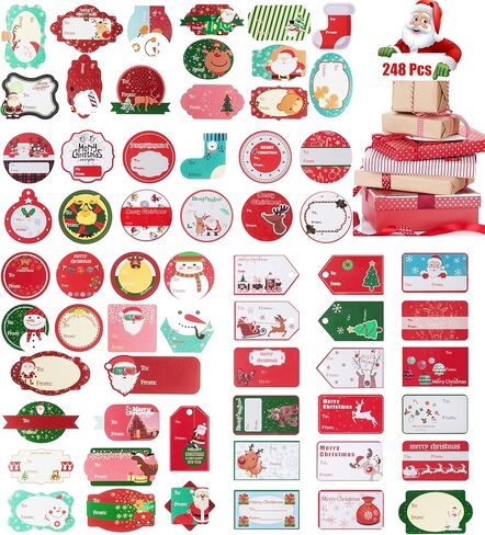 248 PCS Christmas Gift Tags Self-Adhesive Vintage Stickers, Christmas Labels for Gifts Holiday Decorative Presents Self-Adhesive Name Labels in Kuwait