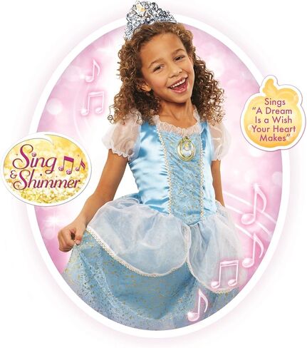 ديزني زي الاميرة سندريلا، فستان موسيقي متلألئ يغني اند شيمر، يغني لونغ "A Dream is A Wish Your Heart Makes" مثالي للحفلات أو الهالوين أو التنكر [حصري على أمازون] in Kuwait