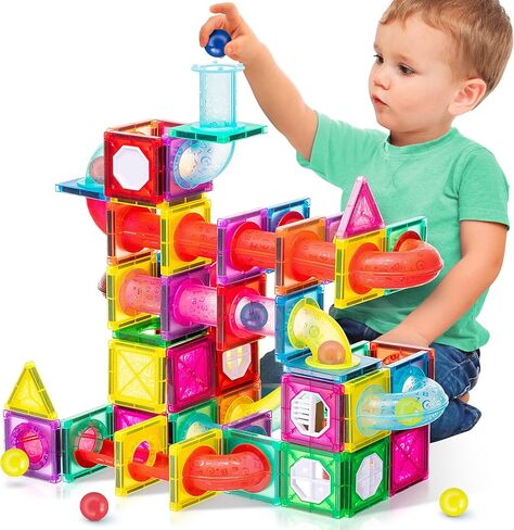 SMART NOVELTY Building Tiles for Children - 148 Pcs Building Blocks with Marbles and Run Tracks - Building Block Toys to Develop Your Child’s Creativity - Safe for Children Age 3 and Above in Kuwait