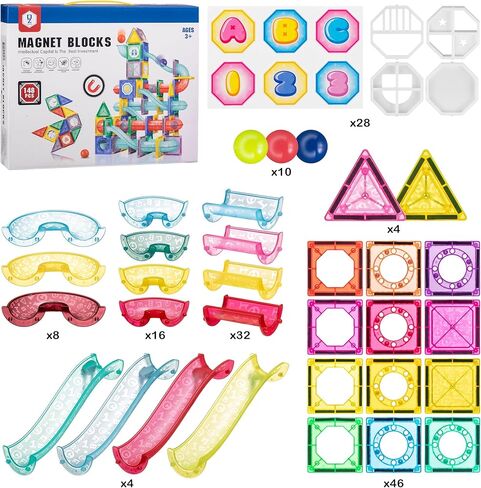 SMART NOVELTY Building Tiles for Children - 148 Pcs Building Blocks with Marbles and Run Tracks - Building Block Toys to Develop Your Child’s Creativity - Safe for Children Age 3 and Above in Kuwait