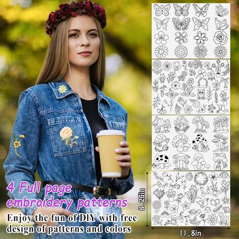 32+68 Pcs Water Soluble Stabilizer for Embroidery Patterns Transfers Stick and Stitch Embroidery Designs Paper Wash Tear Away Embroidery Stabilizer Stickers Hand Sewing Lover with Flowers and Leaves in Kuwait