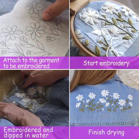 32+68 Pcs Water Soluble Stabilizer for Embroidery Patterns Transfers Stick and Stitch Embroidery Designs Paper Wash Tear Away Embroidery Stabilizer Stickers Hand Sewing Lover with Flowers and Leaves in Kuwait