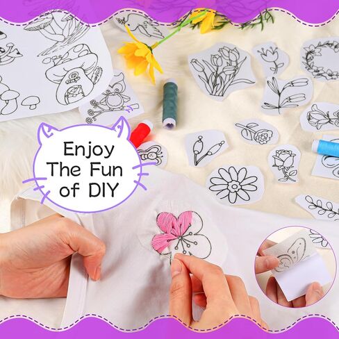 32+68 Pcs Water Soluble Stabilizer for Embroidery Patterns Transfers Stick and Stitch Embroidery Designs Paper Wash Tear Away Embroidery Stabilizer Stickers Hand Sewing Lover with Flowers and Leaves in Kuwait