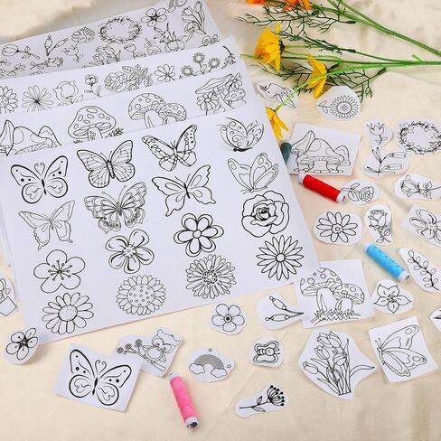 32+68 Pcs Water Soluble Stabilizer for Embroidery Patterns Transfers Stick and Stitch Embroidery Designs Paper Wash Tear Away Embroidery Stabilizer Stickers Hand Sewing Lover with Flowers and Leaves in Kuwait