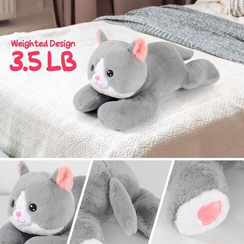 21 بوصة لطيف القط المحشوة الحيوانات المرجحة أفخم لعبة، 3.5 رطل المرجحة القط أفخم وسادة الراحة الكبيرة المرجحة رمادي كيتي بلاشيز سوبر لينة ديكور المنزل للأطفال الأولاد الفتيات أفضل الهدايا in Kuwait
