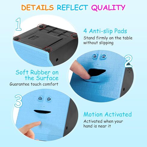 بنك توفير العملات المعدنية من فيس بانك، صندوق نقود أزرق اللون للأطفال يعمل بالبطارية in Kuwait