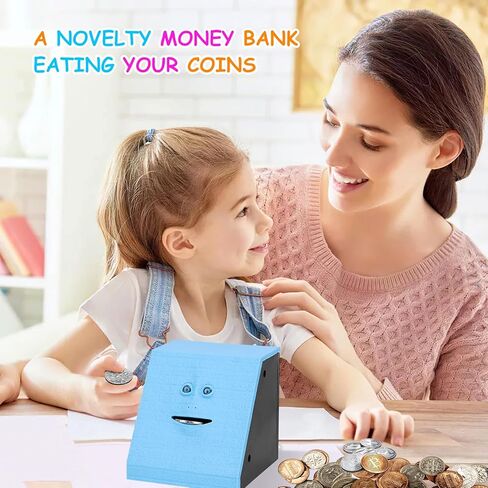 بنك توفير العملات المعدنية من فيس بانك، صندوق نقود أزرق اللون للأطفال يعمل بالبطارية in Kuwait