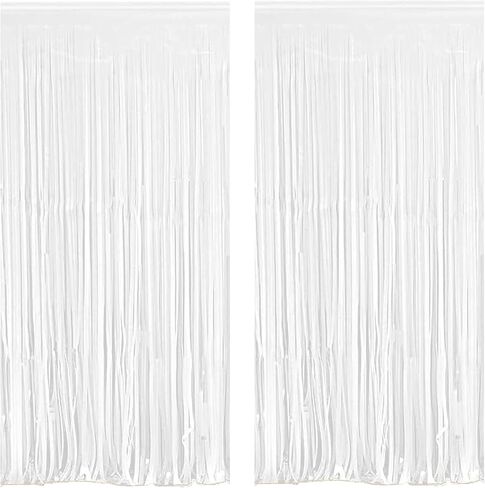 ستارة فويل بيضاء مقاس 3.3×8.3FT 6 حزم، ستائر بهرج معدني للحفلات لتزيين حفلات أعياد الميلاد والتخرج (6 قطع، 3.3FT×8.3FT، أبيض) in Kuwait
