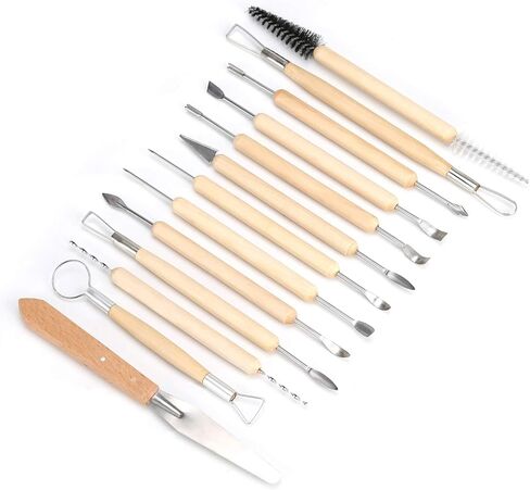 مجموعة أدوات الطين من بليستيم، 34 قطعة، أداة نحت الفخار، مقبض خشبي من الفخار in Kuwait