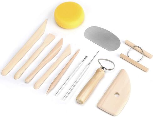 مجموعة أدوات الطين من بليستيم، 34 قطعة، أداة نحت الفخار، مقبض خشبي من الفخار in Kuwait