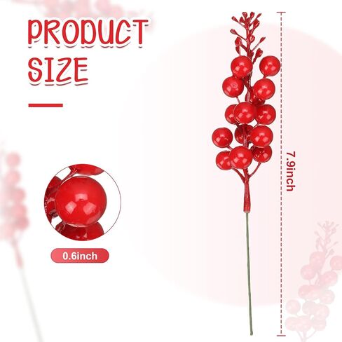 Yunlly 100 Pieces Christmas Artificial Red Berry Stems 7.9 Inch Christmas Berries Picks Faux Holly Berries Stems Branch for Christmas Tree Home DIY Crafts Wreath Party Decor in Saudi Arabia