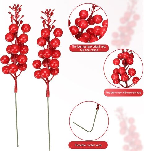 Yunlly 100 Pieces Christmas Artificial Red Berry Stems 7.9 Inch Christmas Berries Picks Faux Holly Berries Stems Branch for Christmas Tree Home DIY Crafts Wreath Party Decor in Saudi Arabia