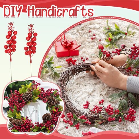Yunlly 100 Pieces Christmas Artificial Red Berry Stems 7.9 Inch Christmas Berries Picks Faux Holly Berries Stems Branch for Christmas Tree Home DIY Crafts Wreath Party Decor in Saudi Arabia