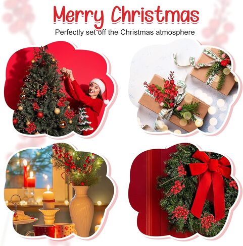 Yunlly 100 Pieces Christmas Artificial Red Berry Stems 7.9 Inch Christmas Berries Picks Faux Holly Berries Stems Branch for Christmas Tree Home DIY Crafts Wreath Party Decor in Saudi Arabia