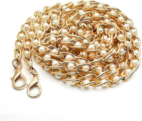 LC LICTOP DIY Replacement Chain Strap Entrained Imitation Pearl, Fashion Handbag Metal Chains Accessories with Buckles (Gold, 120cm Lengths,8mm Wide) 2pcs in Saudi Arabia