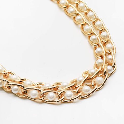 LC LICTOP DIY Replacement Chain Strap Entrained Imitation Pearl, Fashion Handbag Metal Chains Accessories with Buckles (Gold, 120cm Lengths,8mm Wide) 2pcs in Saudi Arabia