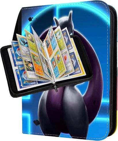 حافظة بطاقات تجارية من ESSAGER بأربعة جيوب، تناسب 400 بطاقة مع 50 غلافًا قابلاً للإزالة، منظم تخزين كتب ألبومات مجموعة بطاقات بسحاب - هدايا ألعاب للأولاد والبنات in Kuwait