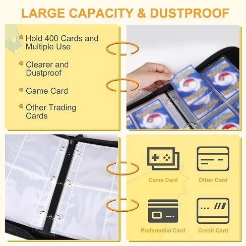 حافظة بطاقات تجارية من ESSAGER بأربعة جيوب، تناسب 400 بطاقة مع 50 غلافًا قابلاً للإزالة، منظم تخزين كتب ألبومات مجموعة بطاقات بسحاب - هدايا ألعاب للأولاد والبنات in Kuwait