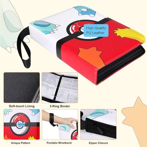 حافظة بطاقات تجارية من ESSAGER بأربعة جيوب، تناسب 400 بطاقة مع 50 غلافًا قابلاً للإزالة، منظم تخزين كتب ألبومات مجموعة بطاقات بسحاب - هدايا ألعاب للأولاد والبنات in Kuwait