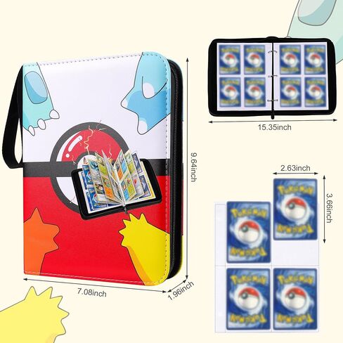 حافظة بطاقات تجارية من ESSAGER بأربعة جيوب، تناسب 400 بطاقة مع 50 غلافًا قابلاً للإزالة، منظم تخزين كتب ألبومات مجموعة بطاقات بسحاب - هدايا ألعاب للأولاد والبنات in Kuwait