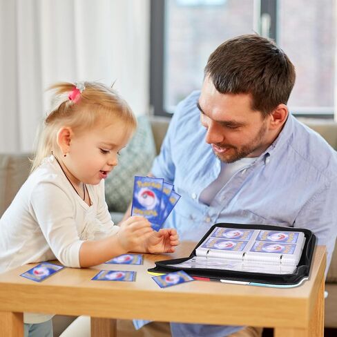 حافظة بطاقات تجارية من ESSAGER بأربعة جيوب، تناسب 400 بطاقة مع 50 غلافًا قابلاً للإزالة، منظم تخزين كتب ألبومات مجموعة بطاقات بسحاب - هدايا ألعاب للأولاد والبنات in Kuwait